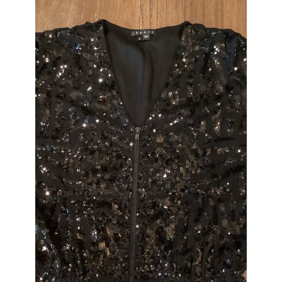 Theory Silk & Sequin Abree E Black Embellished Zip Front silk mini Dress 0 - Picture 7 of 13